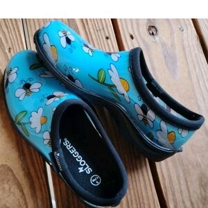 Sloggers Women's Size 6 Waterproof Comfort Shoe Rain Garden Bee Floral Blue USA
